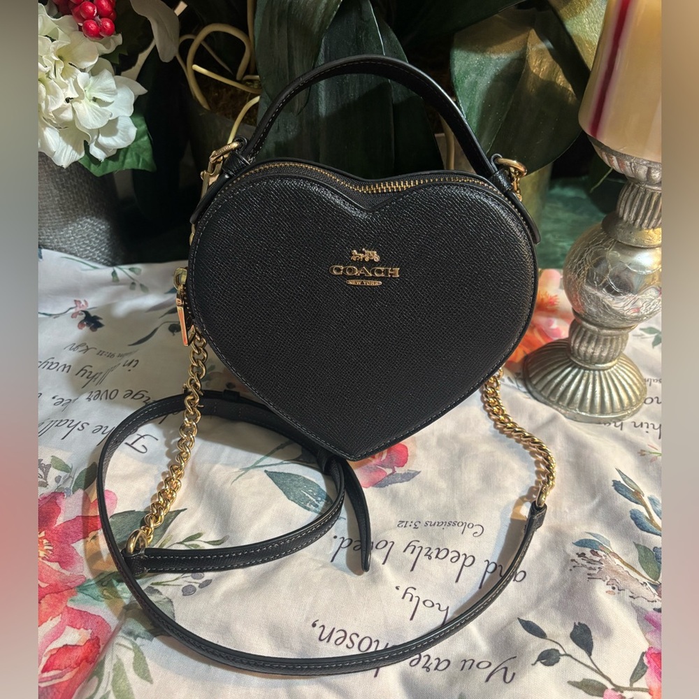 Coach Black Heart Crossbody Bag with Gold Chain
